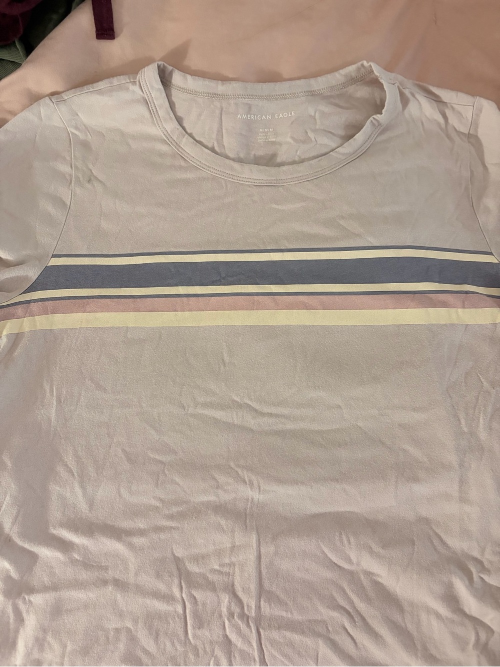 American Eagle Outfitters Lavender Crew Neck Tee with Multicolor Stripes
